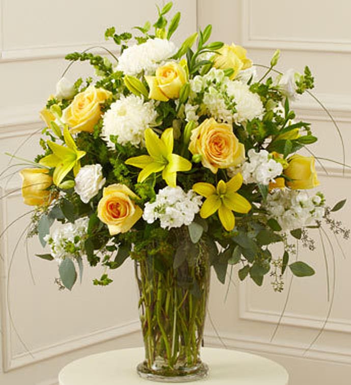 Yellow & White Large Sympathy Vase Arrangement