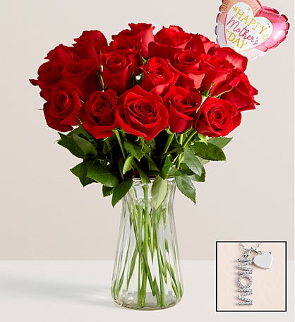 Red Roses with Mom Necklace