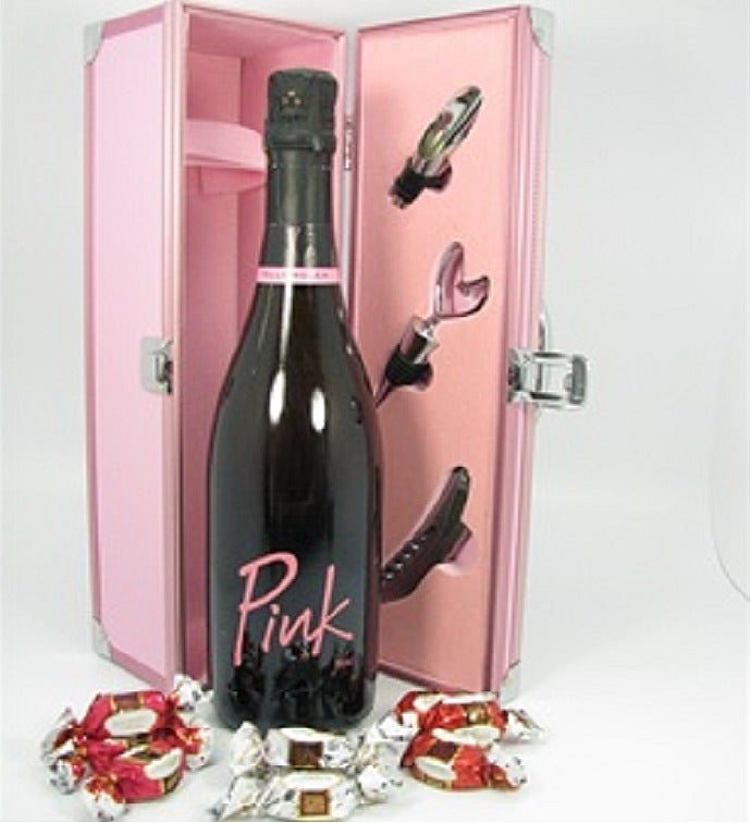Pink Sparkling Wine & Chocolates Gift Box In Pink