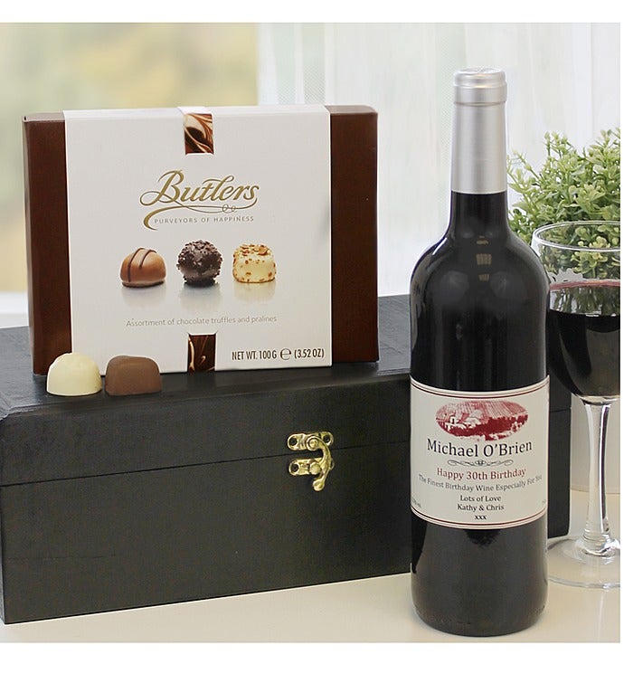 Personalised Red Wine and Chocolates