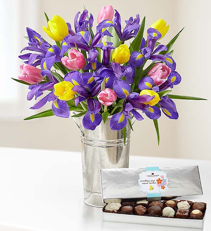 Spring Tulip & Iris Bouquet + Free Premium Vase