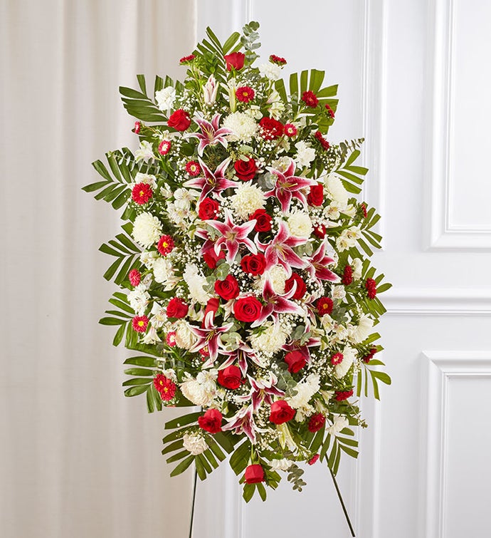 Red Rose And Lily Standing Spray