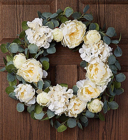Serene White Peony & Hydrangea Wreath-24"