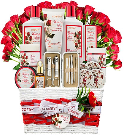 Red Rose Spa Basket - 35Pc Bath and Body Set