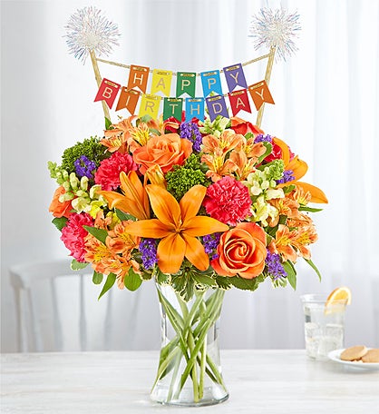 Vibrant Floral Medley™ with Happy Birthday Banner