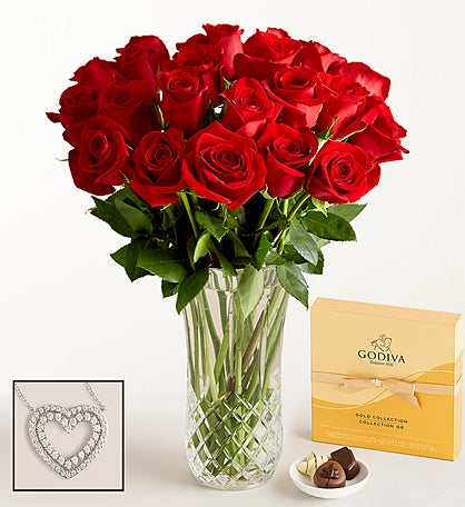 Two Dozen Red Roses with Luxury Posh™ Vase