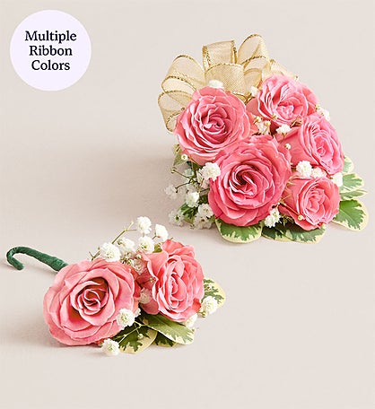 Pink Spray Rose Corsage and Boutonniere