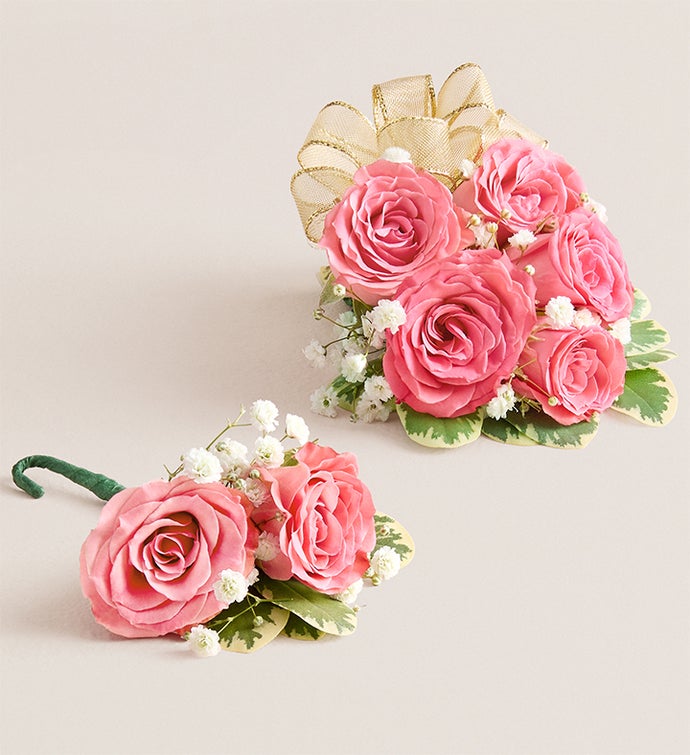 Pink Spray Rose Corsage and Boutonniere