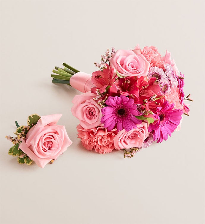 Prom Bouquet and Boutonniere Pink