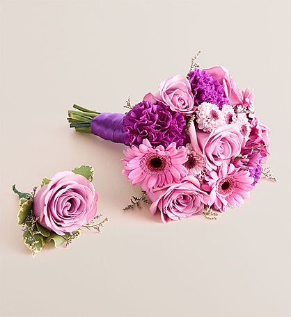 Prom Bouquet and Boutonniere - Purple