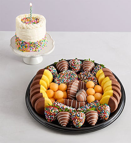 Birthday Fruit Platter with Time to Celebrate Cake