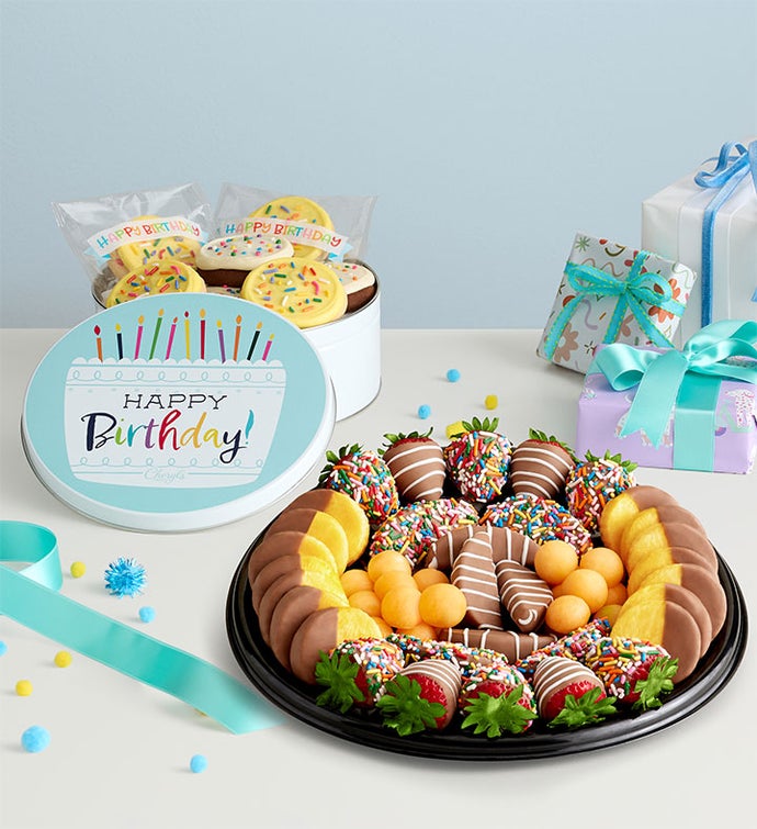 Birthday Fruit Platter with Happy Birthday Cookies