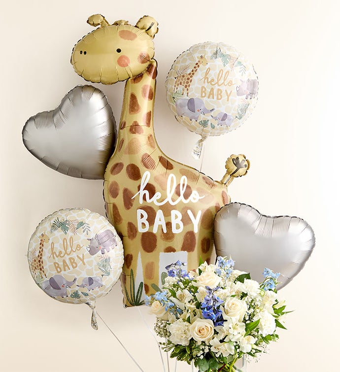 Sweet Baby Boy™ Arrangement with Hello Baby Balloons