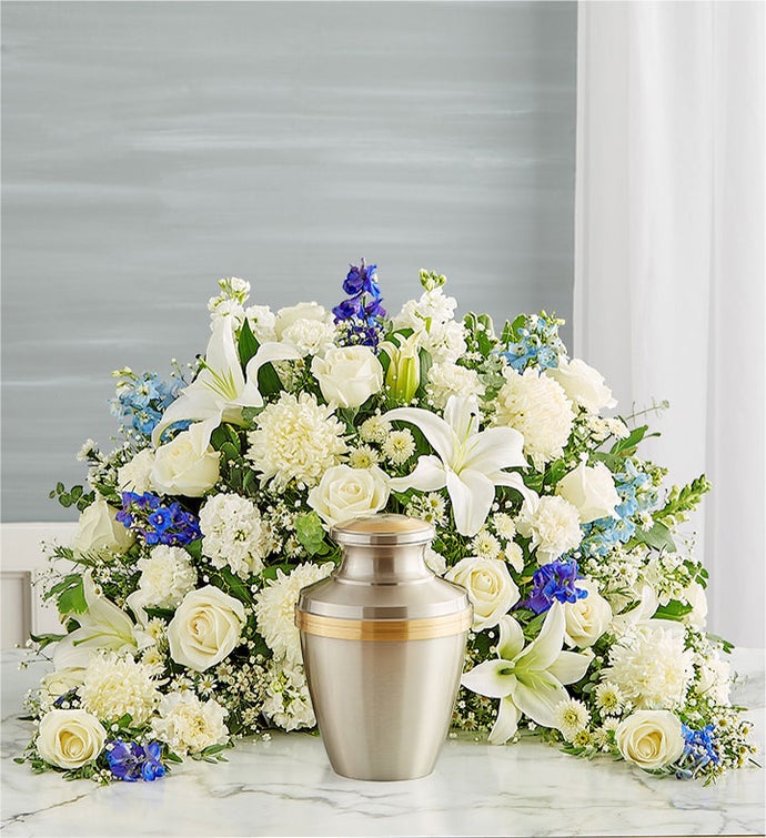 Crescent Cremation Arrangement Blue and White