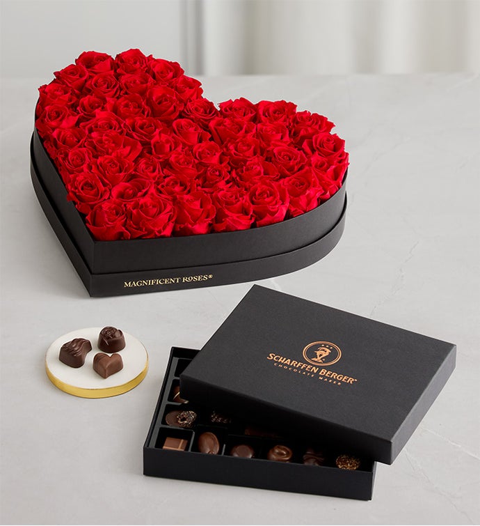 Magnificent Roses® Preserved Luxury Heart & Chocolate
