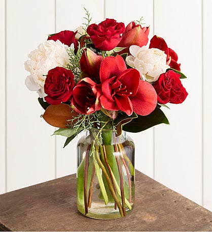 Luxe Holiday Amaryllis Peony Rose Bouquet