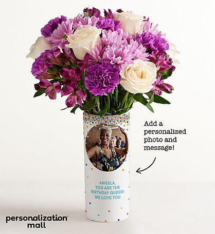 Birthday Confetti Bouquet with Personalized Photo Vase
