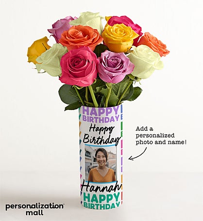Birthday Celebration Bouquet with Personalized Photo Vase