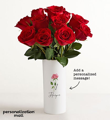 Birth Month Flower Bouquet with Personalized Vase