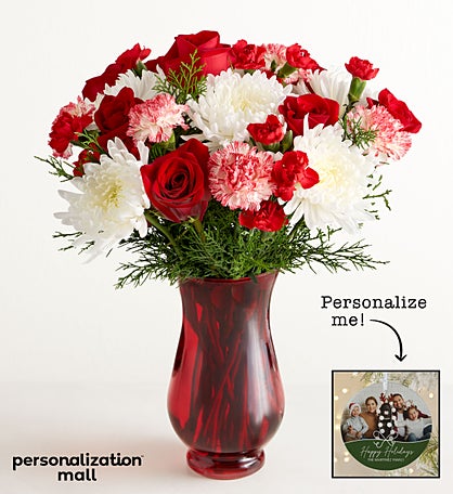 Merry Bouquet with Personalized Photo Ornament
