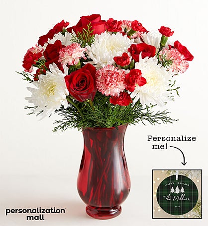 Holiday Plaid Bouquet with Personalized Ornament