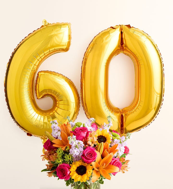 Floral Embrace™ with Number 60 Balloons