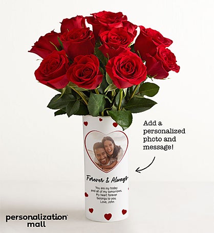 You & Me Bouquet with Personalized Photo Vase