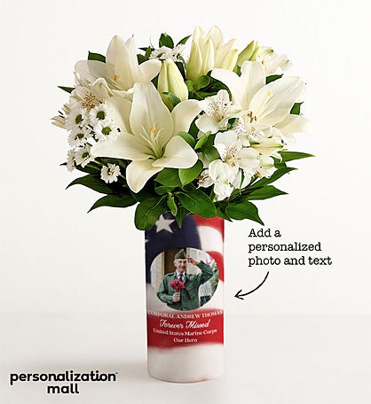 Military Memorial Bouquet with Personalized Photo Vase