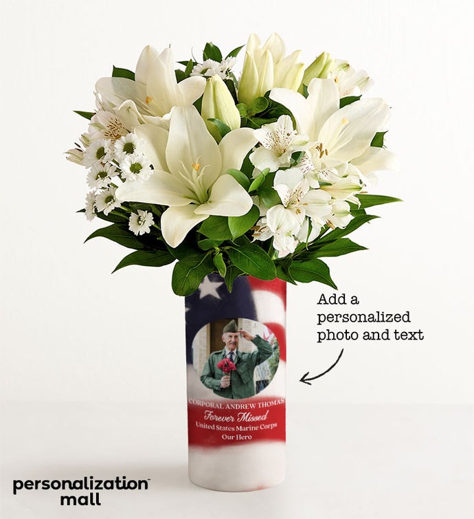 Military Memorial Bouquet with Personalized Photo Vase