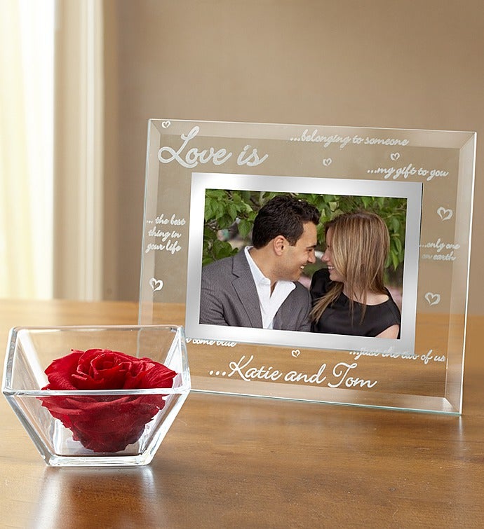 Personalized Love Frame and Preserved Rose Cube