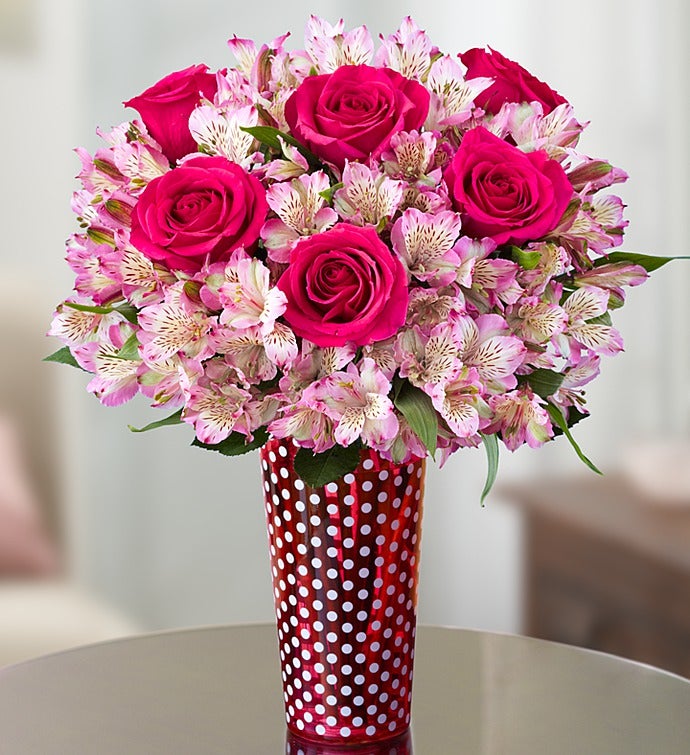 True Love Rose & Peruvian Lily Bouquet + Free Vase