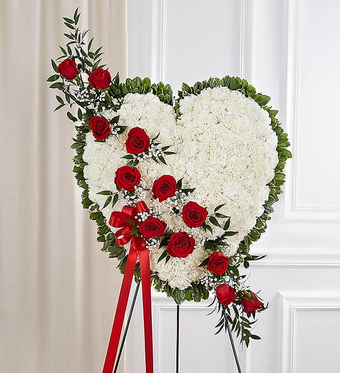 Always Remember™ Floral Heart Tribute   White with Red Roses