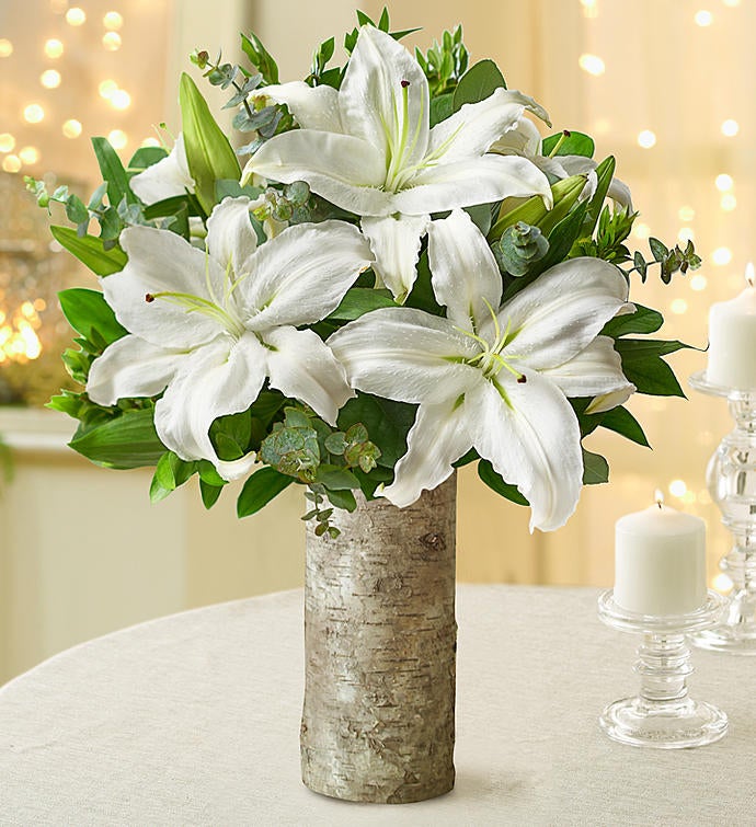 All White Lilies + Free Vase