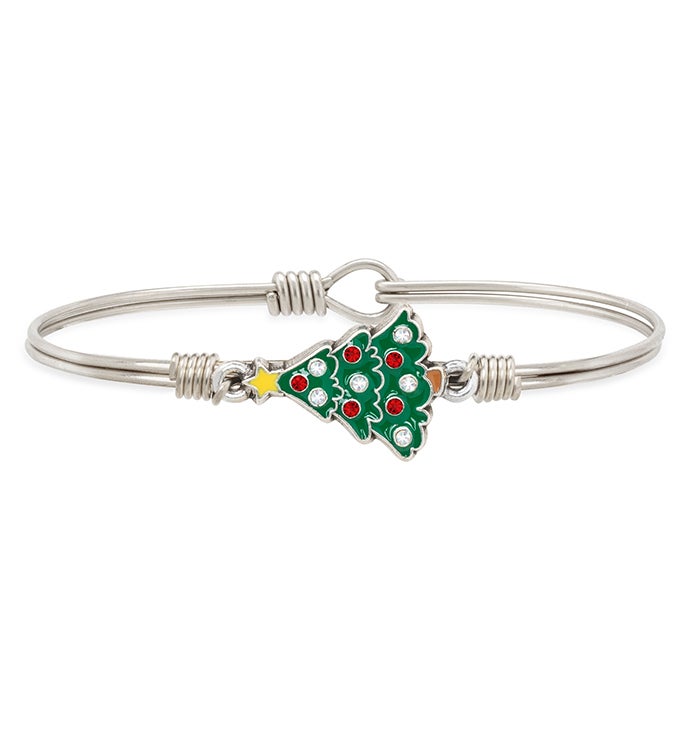 Crystal Holiday Tree Bangle Bracelet