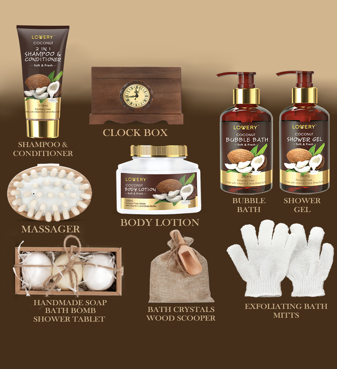Lovery Luxury Bath Gift Set In Vintage Style Wooden Clock Box – 13 Pc