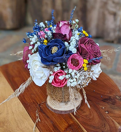 Patriotic Gift Red  White And Blue Preserved Flower Bouquet With Fragrance