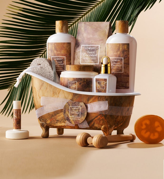 French Coconut Bath And Body Relaxation Fathers Day Gift Basket, 13 Piece