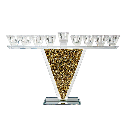 Crystal Menorah With Gold And Silver Gemstones For Hanukkah Candles