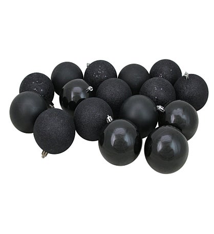 32ct Jet Black Shatterproof 4-finish Christmas Ball Ornaments 3.25" (80mm)