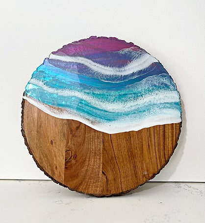Hand-Painted Sunset Seascape Round Charcuterie Board