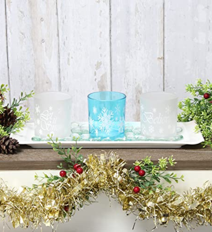 Elegant Designs Winter Wonderland Candle Set Of 3, Blue Frost