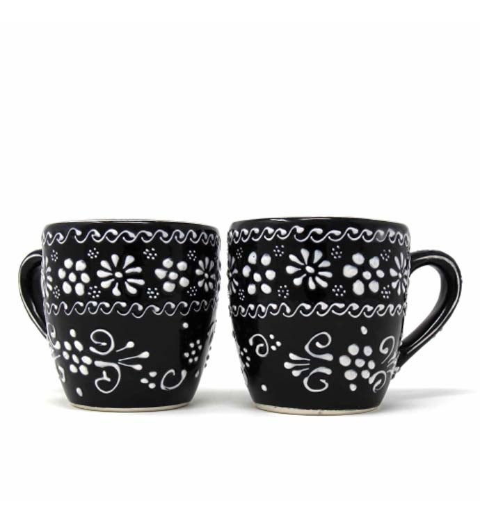 Rounded Mugs - Blue Flowers Pattern, Set of Two - Encantada