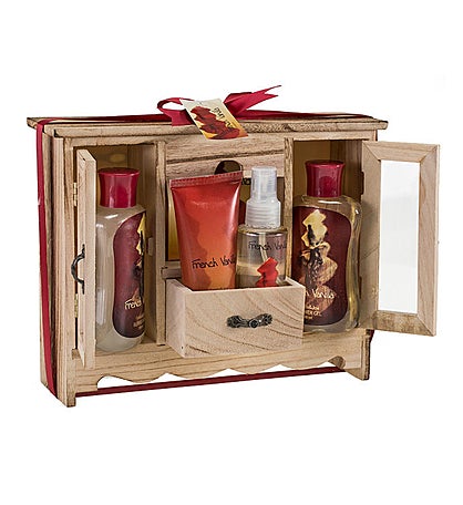 French Vanilla Spa Gift Set in Natural Wood Curio