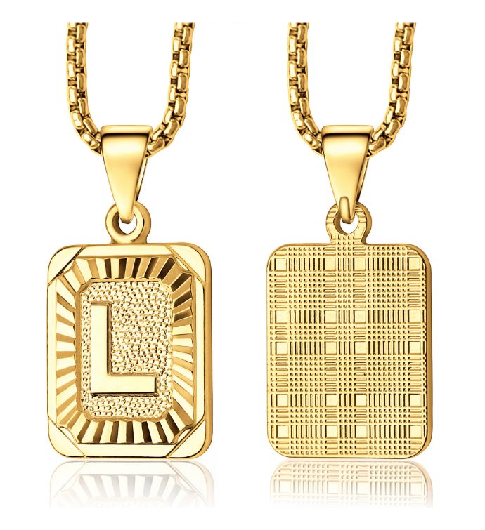Women's Rectangle Letter Initial Pendant Necklace Jewelry