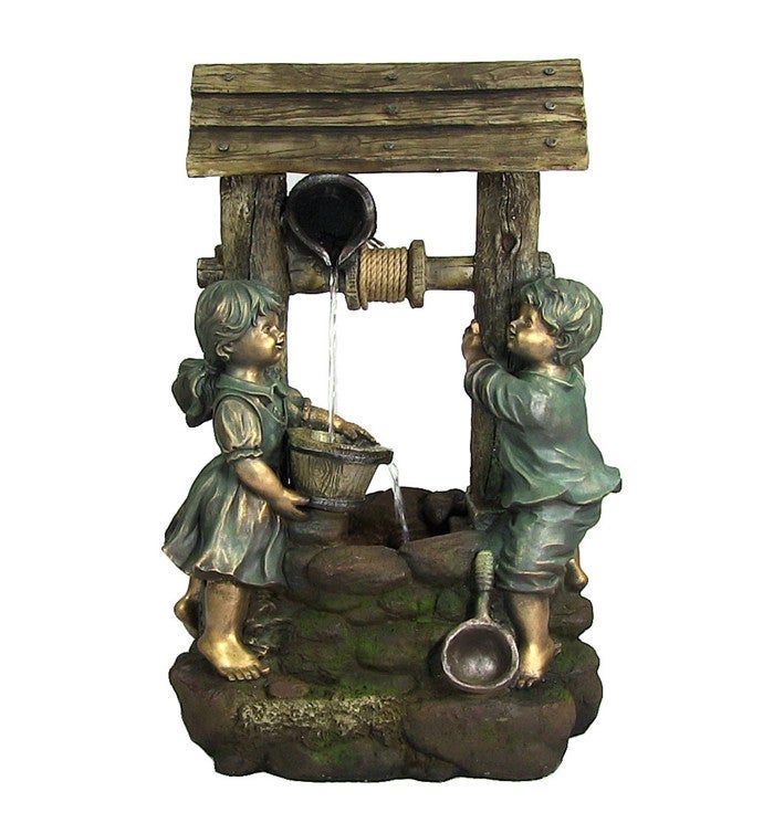 Children At The Well Outdoor Water Fountain Water Feature W/ Led 39"