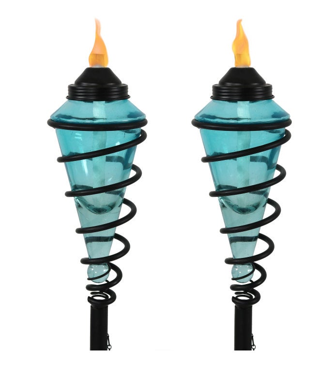 2 in 1 Swirling Metal Glass Outdoor Lawn Torch