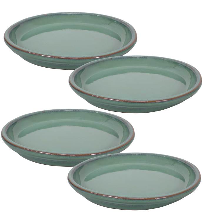 Set Of 4 Glazed Ceramic Planter Saucer