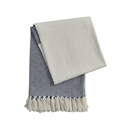 Split P Herringbone Throw - Natural & Navy - 60''l
