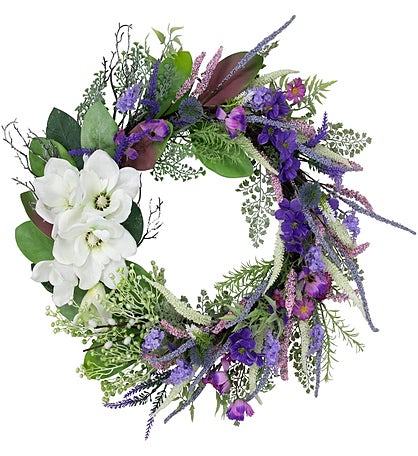 Mixed Wildflowers And Magnolias Artificial Spring Wreath 24-inch