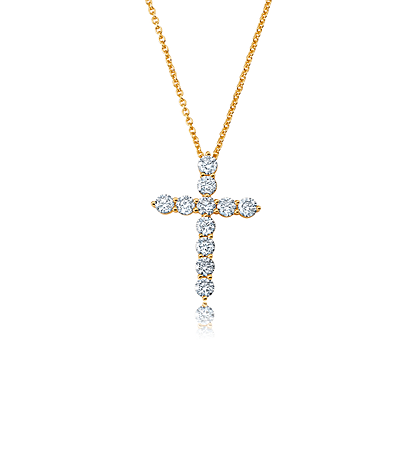 Brilliant Round Prong Set Cross Necklace